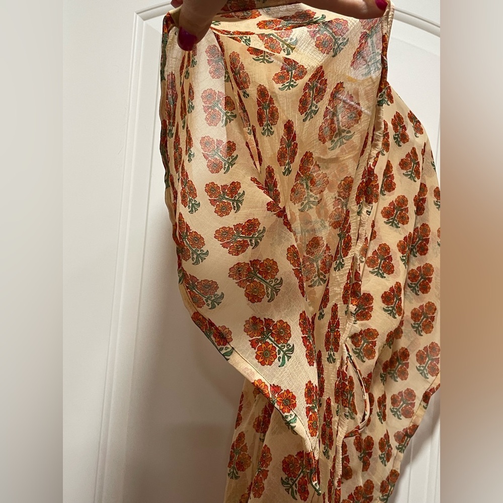 Chic Kaftan O/S 7 Islands Orange Red Cream Swim Beach Cover Up Dress Cinch Waist - Picture 5 of 9